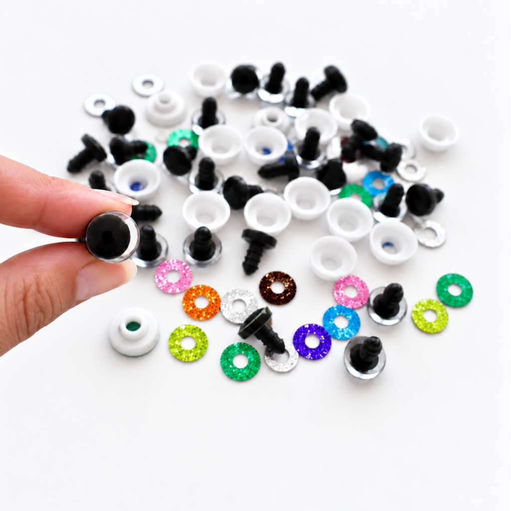 Olhos de Segurança com Glitter de 14 mm para Amigurumi – 1 Par com Glitter e Anilhas de Segurança