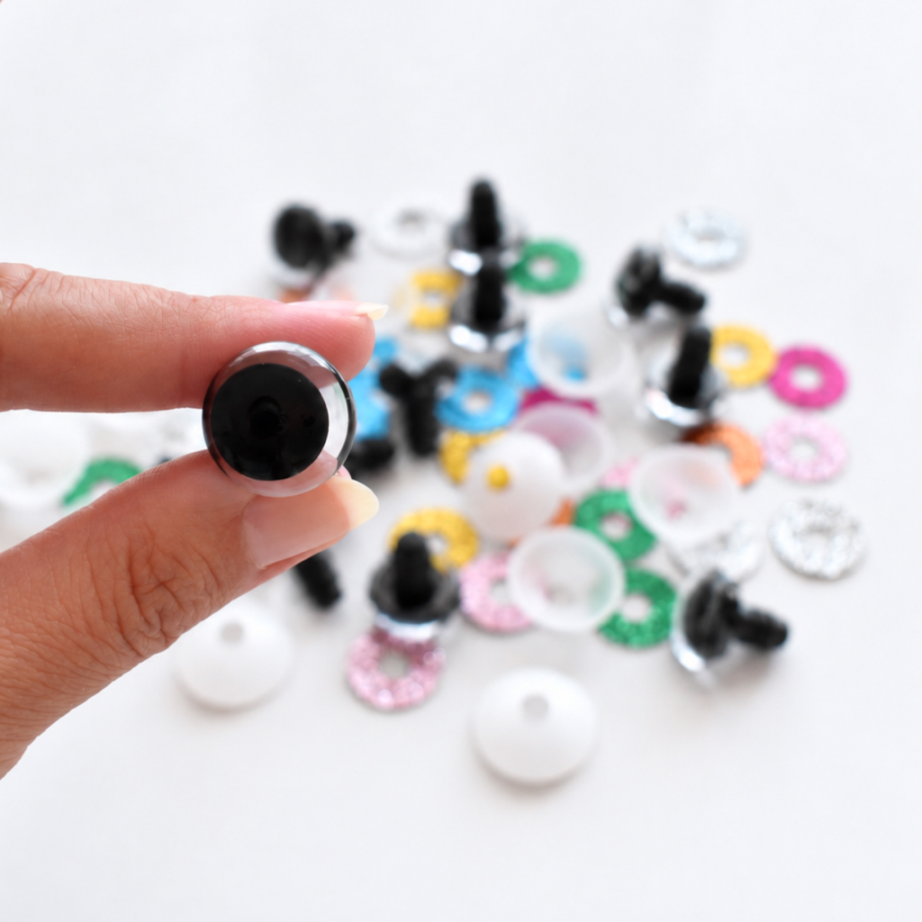 Olhos de Segurança com Glitter de 18 mm espessura grossa para Amigurumi – 1 Par com Glitter e Anilhas de Segurança