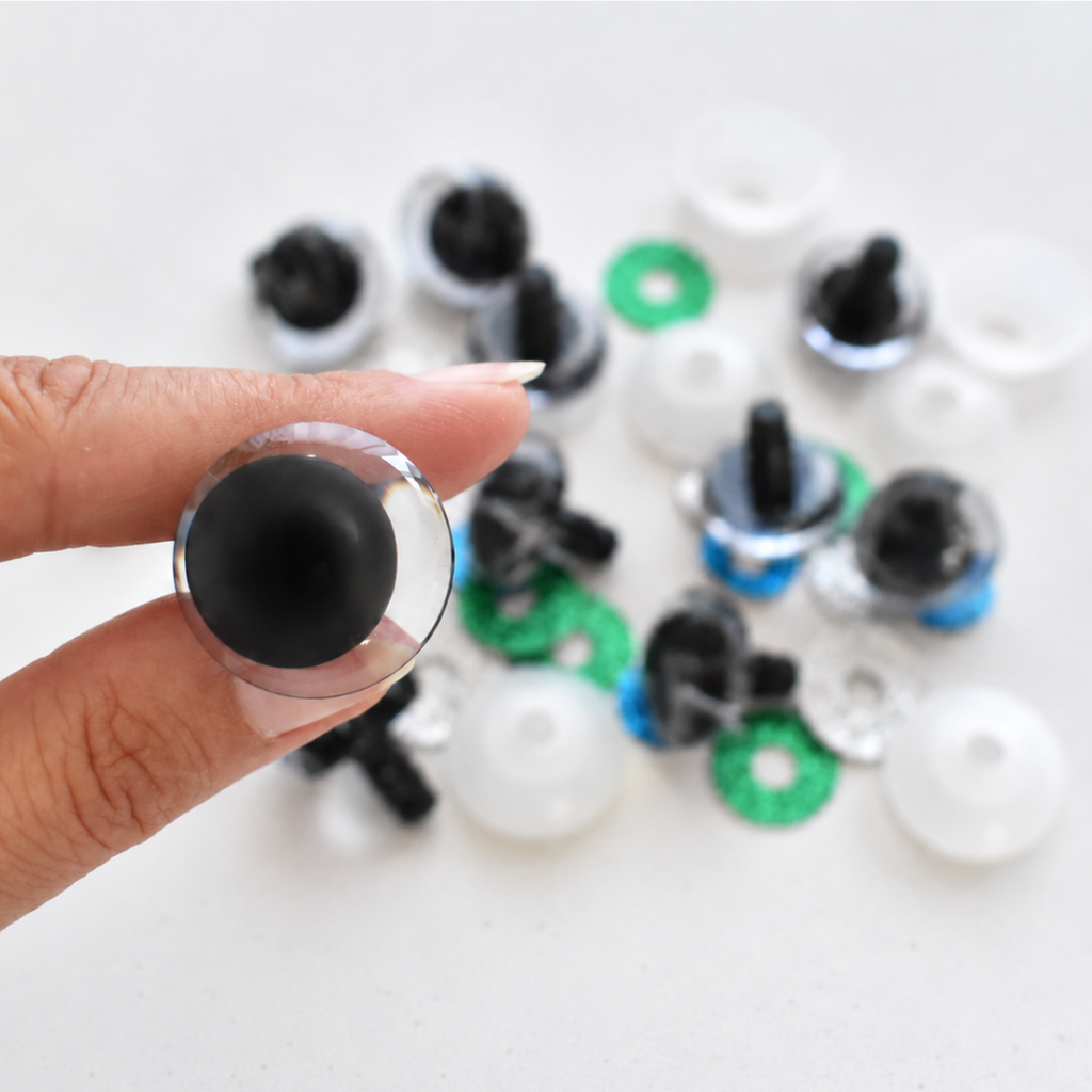 Olhos de Segurança com Glitter de 25 mm para Amigurumi – 1 Par com Glitter e Anilhas de Segurança