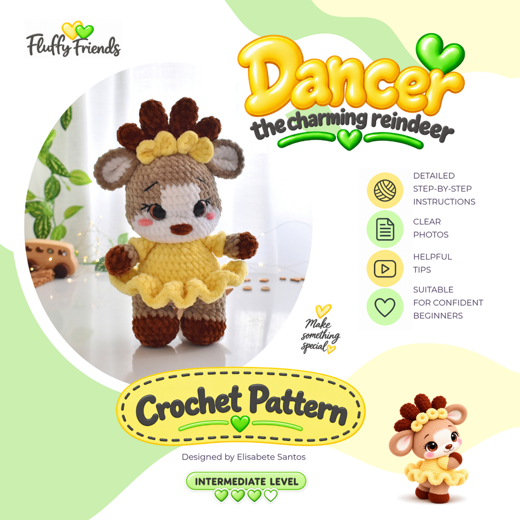 DANCER - Reindeer Crochet Pattern – Low-Sew Amigurumi Toy (PDF Download)