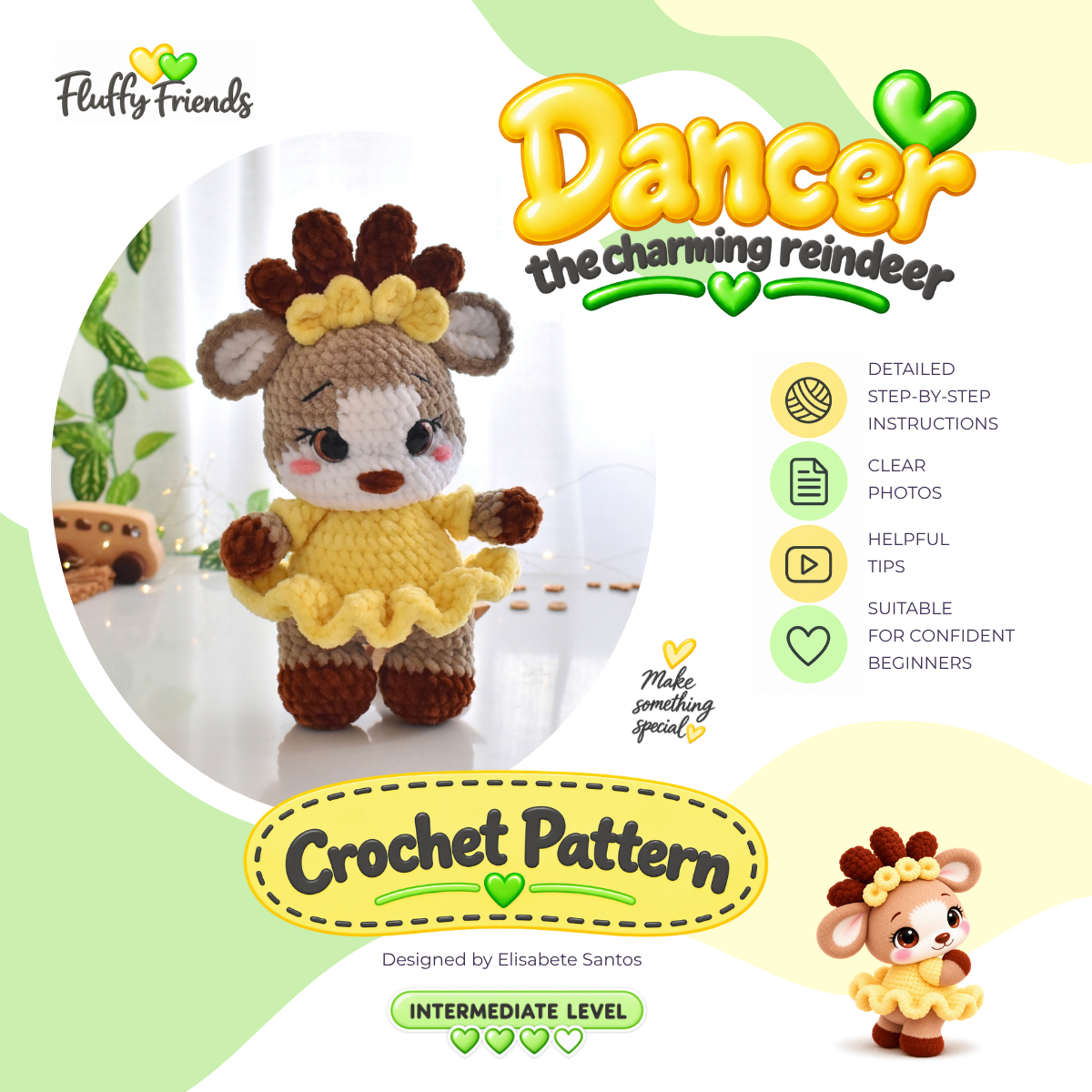 DANCER - Reindeer Crochet Pattern – Low-Sew Amigurumi Toy (PDF Download)