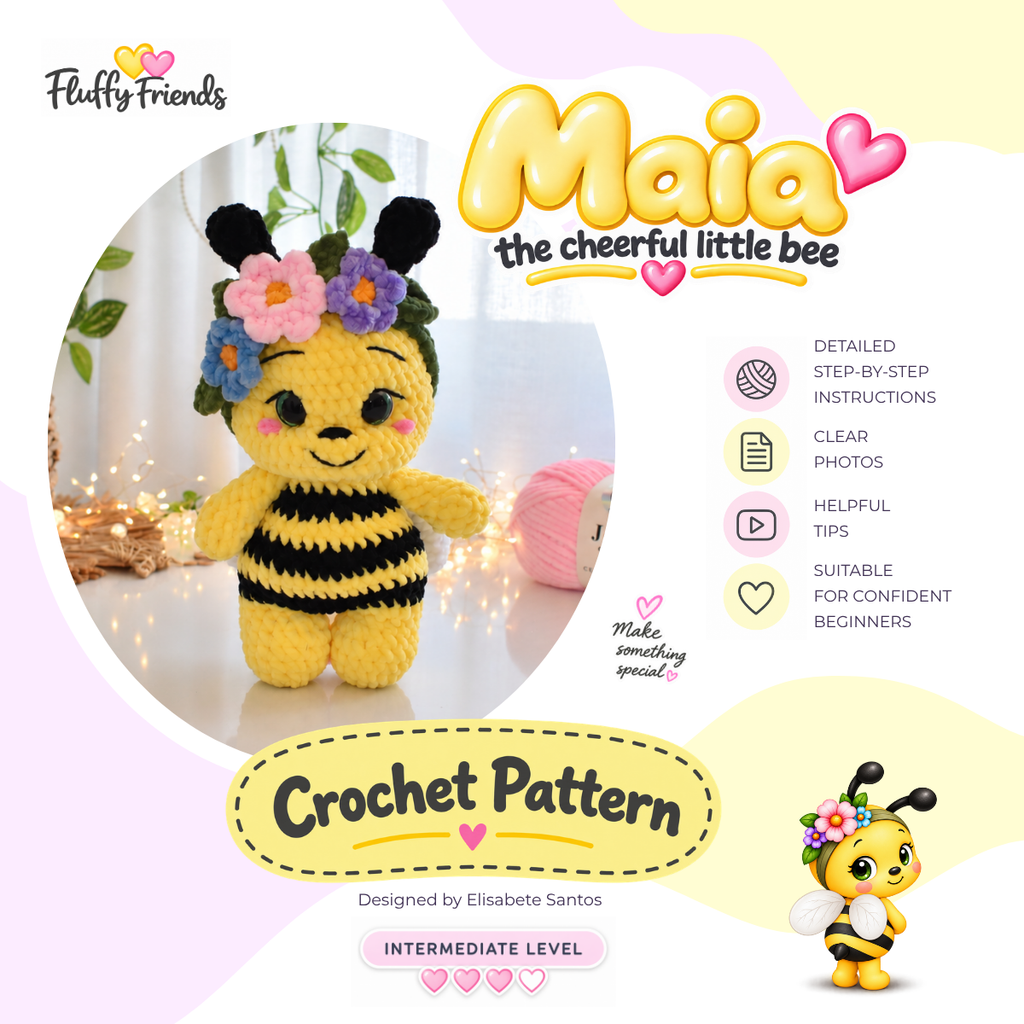 MAIA - Bee Crochet Pattern – Low-Sew Amigurumi Toy (PDF Download)